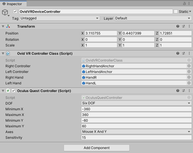 Inspector - OvidVRDeviceController