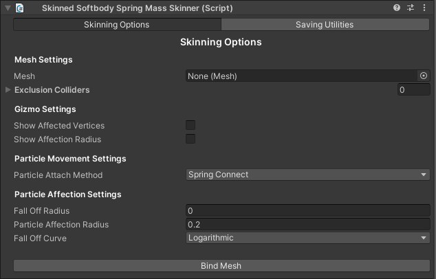 Image Showing the Inspector of the Skinning Part for the Skinned Softbody Spring Mass