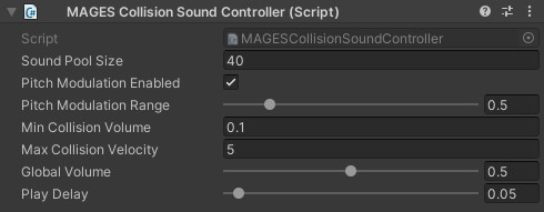 Collision Sound Controller in the inspector